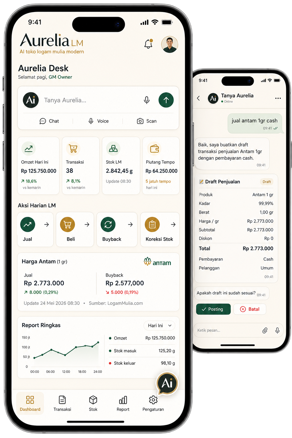 Preview Aurelia Desk dan Chat Aurelia Assistant di perangkat mobile